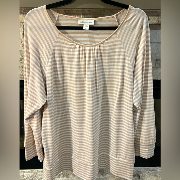 Coldwater Creek size 14 beige white striped long sleeve top - Picture 1 of 9
